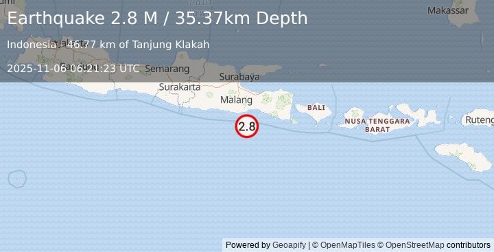 Earthquake Java, Indonesia (2.8 M) (2025-11-06 06:21:23 UTC)