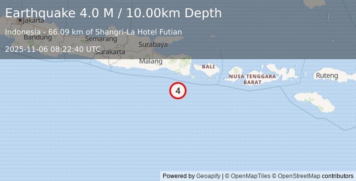 Earthquake South of Java, Indonesia (4.1 M) (2025-11-06 08:22:39 UTC)
