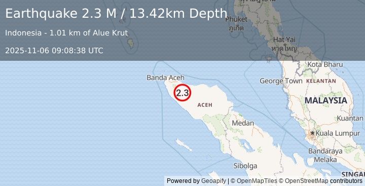 Earthquake Northern Sumatra, Indonesia (2.3 M) (2025-11-06 09:08:38 UTC)