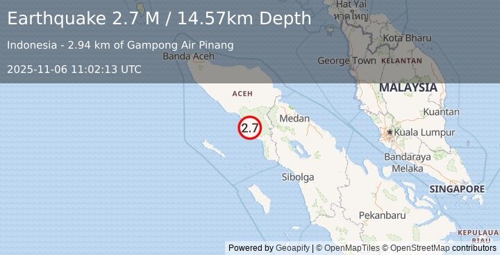 Earthquake Northern Sumatra, Indonesia (2.6 M) (2025-11-06 11:02:13 UTC)