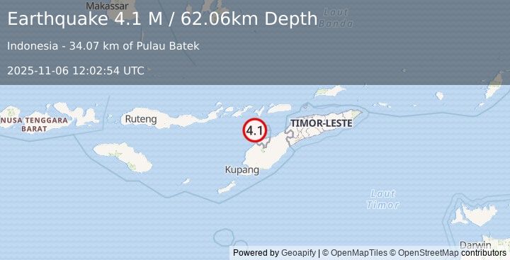 Earthquake Timor Region (4.1 M) (2025-11-06 12:02:55 UTC)