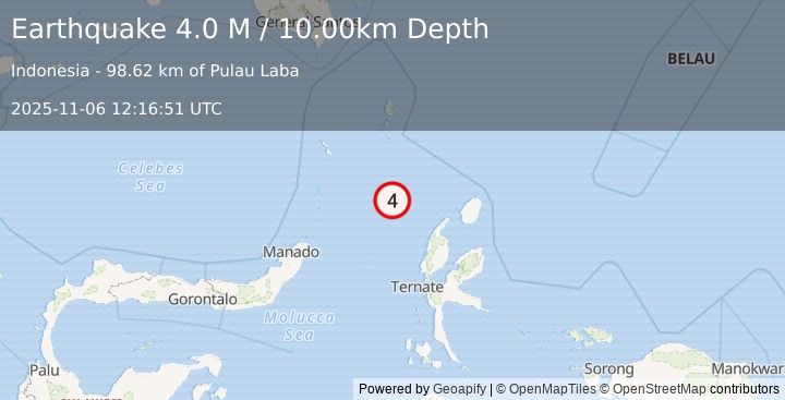 Earthquake Northern Molucca Sea (4.0 M) (2025-11-06 12:16:51 UTC)