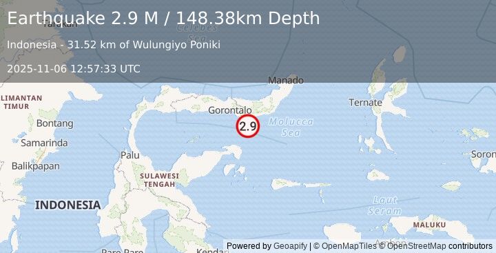 Earthquake Minahassa Peninsula, Sulawesi (2.9 M) (2025-11-06 12:57:35 UTC)