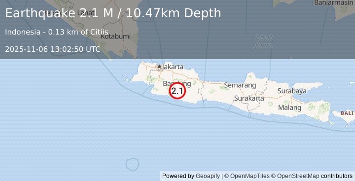 Earthquake Java, Indonesia (2.1 M) (2025-11-06 13:02:50 UTC)