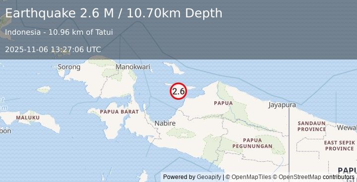 Earthquake West Papua Region, Indonesia (2.6 M) (2025-11-06 13:27:06 UTC)