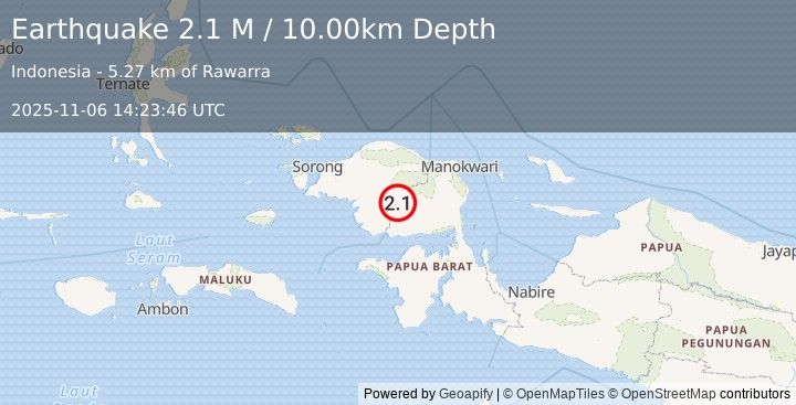 Earthquake West Papua Region, Indonesia (2.1 M) (2025-11-06 14:23:46 UTC)