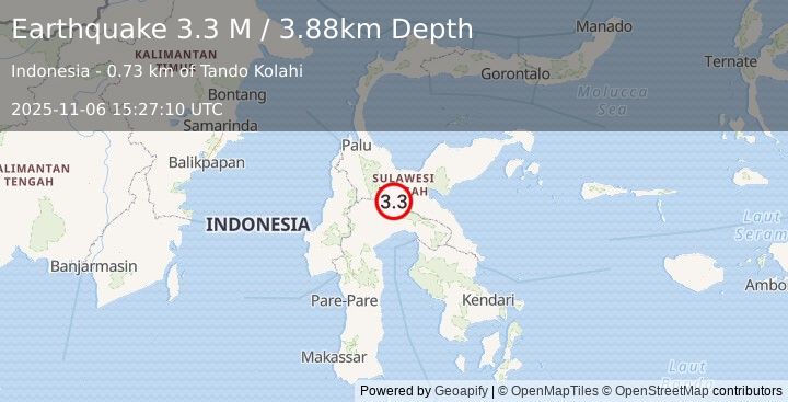 Earthquake Sulawesi, Indonesia (3.3 M) (2025-11-06 15:27:11 UTC)
