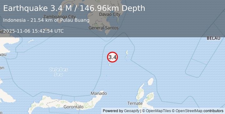 Earthquake Talaud Islands, Indonesia (3.6 M) (2025-11-06 15:42:53 UTC)