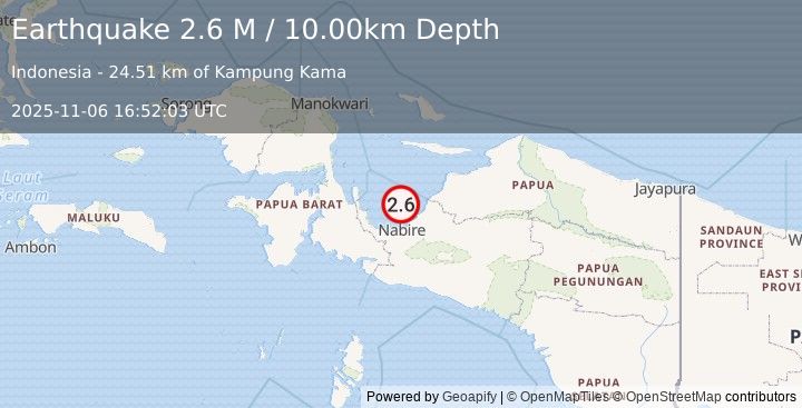 Earthquake West Papua Region, Indonesia (2.6 M) (2025-11-06 16:52:03 UTC)