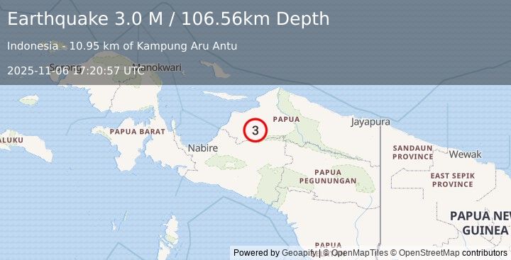 Earthquake West Papua, Indonesia (3.0 M) (2025-11-06 17:20:57 UTC)