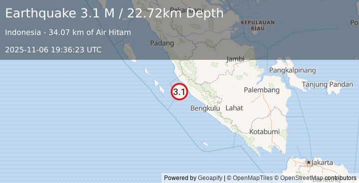 Earthquake Southern Sumatra, Indonesia (3.1 M) (2025-11-06 19:36:23 UTC)