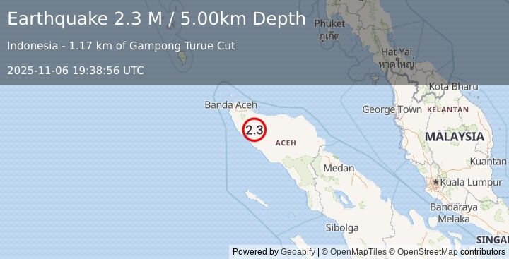 Earthquake Northern Sumatra, Indonesia (2.5 M) (2025-11-06 19:38:57 UTC)