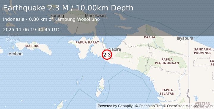 Earthquake West Papua Region, Indonesia (2.3 M) (2025-11-06 19:44:45 UTC)