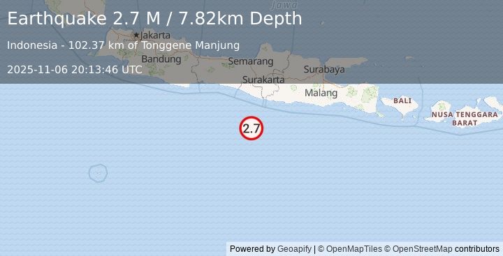 Earthquake South of Java, Indonesia (2.6 M) (2025-11-06 20:13:47 UTC)
