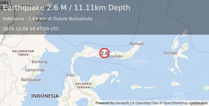 Earthquake Minahassa Peninsula, Sulawesi (2.6 M) (2025-11-06 20:47:09 UTC)