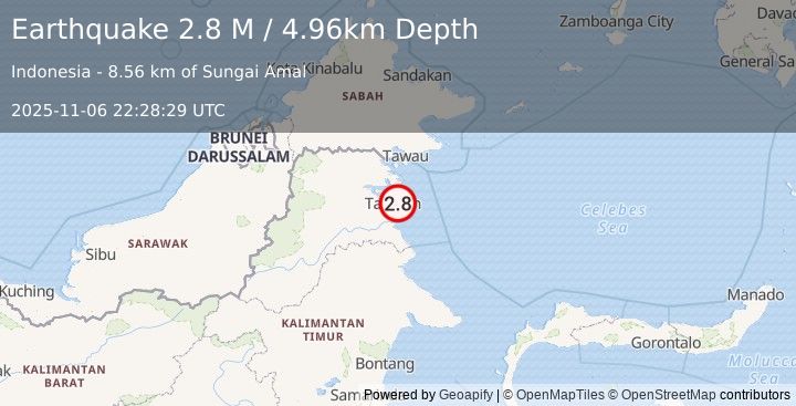Earthquake Borneo (2.8 M) (2025-11-06 22:28:29 UTC)