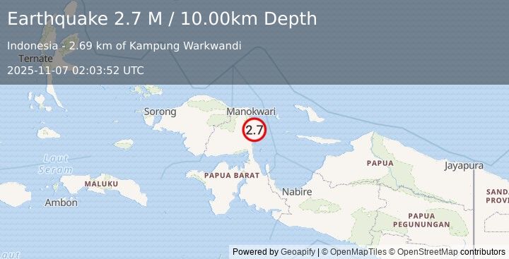 Earthquake West Papua Region, Indonesia (2.7 M) (2025-11-07 02:03:52 UTC)