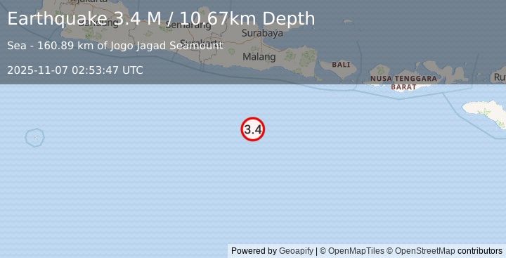 Earthquake South of Java, Indonesia (3.7 M) (2025-11-07 02:53:46 UTC)