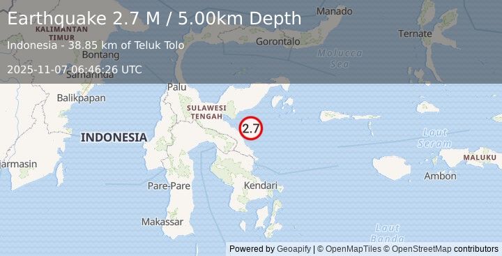 Earthquake Sulawesi, Indonesia (2.7 M) (2025-11-07 06:46:26 UTC)