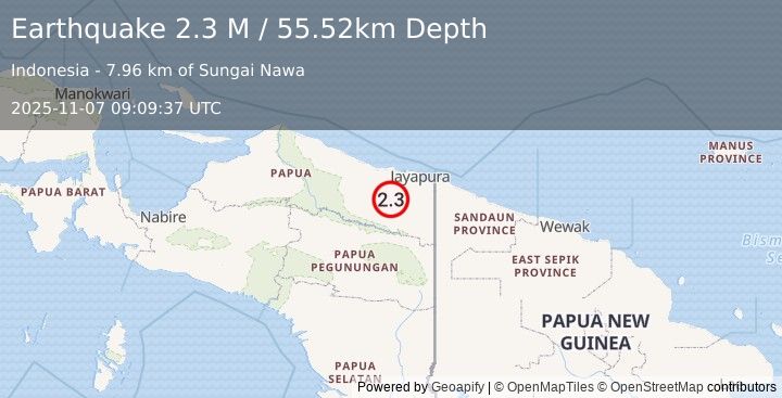 Earthquake West Papua, Indonesia (2.1 M) (2025-11-07 09:09:42 UTC)