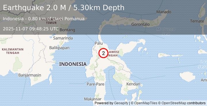Earthquake Sulawesi, Indonesia (2.0 M) (2025-11-07 09:48:25 UTC)