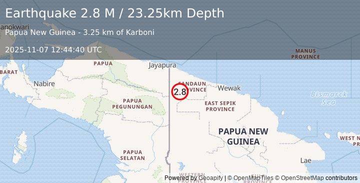 Earthquake New Guinea, Papua New Guinea (2.8 M) (2025-11-07 12:44:40 UTC)