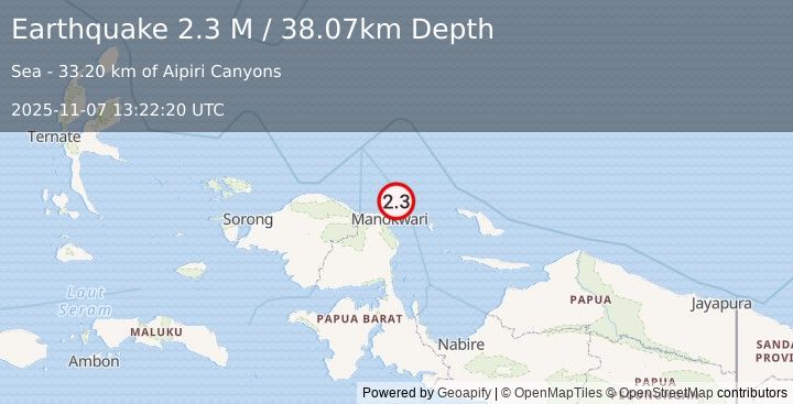 Earthquake West Papua Region, Indonesia (2.2 M) (2025-11-07 13:22:21 UTC)