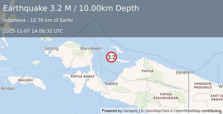 Earthquake West Papua Region, Indonesia (3.4 M) (2025-11-07 14:06:33 UTC)