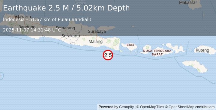 Earthquake South of Java, Indonesia (3.3 M) (2025-11-07 14:31:44 UTC)