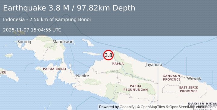 Earthquake Near North Coast of West Papua (3.8 M) (2025-11-07 15:04:55 UTC)