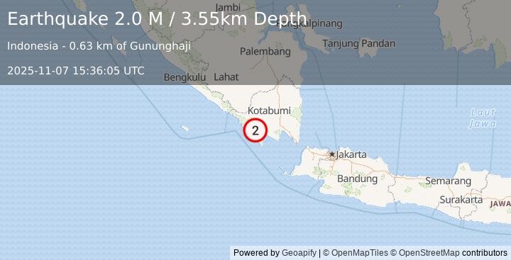 Earthquake Southern Sumatra, Indonesia (2.0 M) (2025-11-07 15:36:05 UTC)