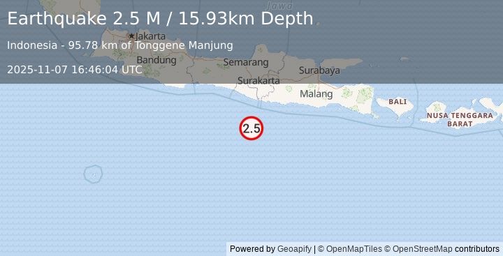 Earthquake South of Java, Indonesia (2.5 M) (2025-11-07 16:46:03 UTC)