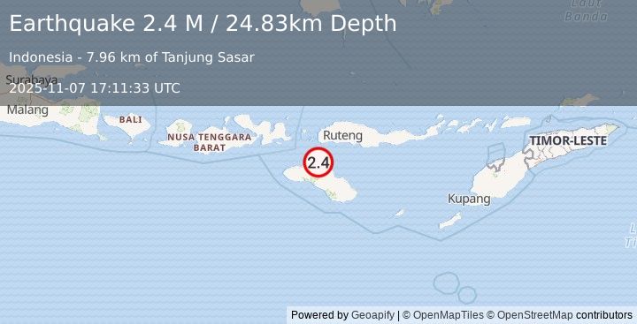 Earthquake Sumba Region, Indonesia (2.4 M) (2025-11-07 17:11:33 UTC)
