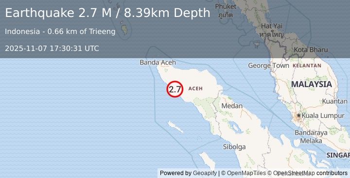 Earthquake Northern Sumatra, Indonesia (2.7 M) (2025-11-07 17:30:31 UTC)