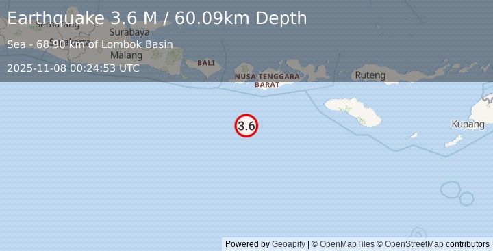 Earthquake South of Sumbawa, Indonesia (3.6 M) (2025-11-08 00:24:52 UTC)