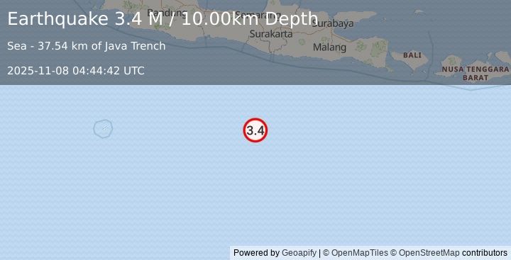 Earthquake South of Java, Indonesia (3.4 M) (2025-11-08 04:44:39 UTC)