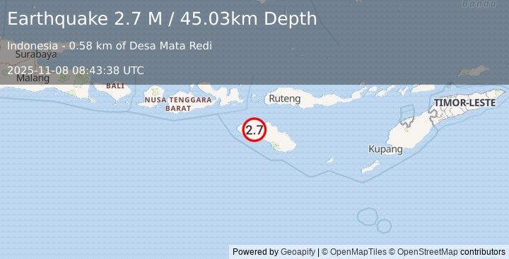 Earthquake Sumba Region, Indonesia (2.7 M) (2025-11-08 08:43:38 UTC)