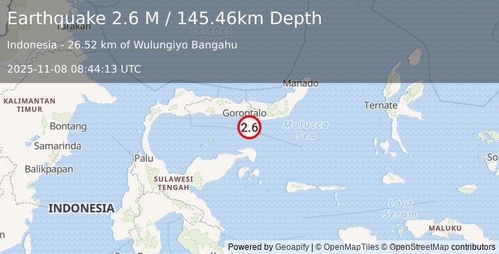 Earthquake Minahassa Peninsula, Sulawesi (2.9 M) (2025-11-08 08:44:13 UTC)