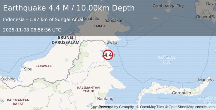 Earthquake Borneo (4.4 M) (2025-11-08 08:56:36 UTC)