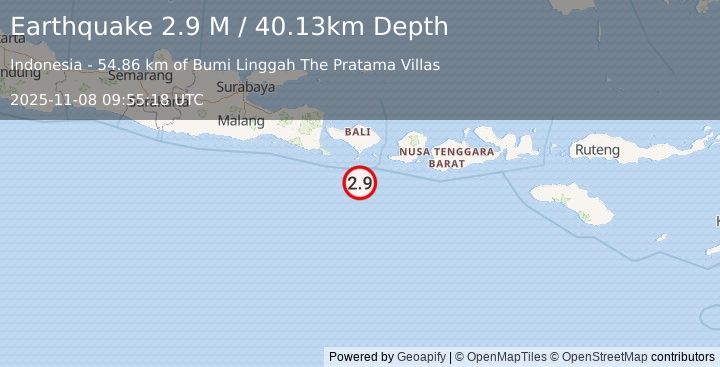 Earthquake South of Bali, Indonesia (2.9 M) (2025-11-08 09:55:18 UTC)