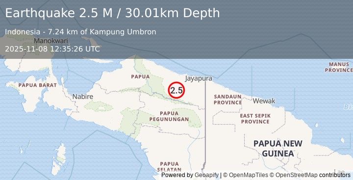 Earthquake West Papua, Indonesia (2.5 M) (2025-11-08 12:35:26 UTC)