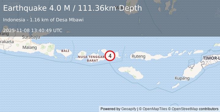 Earthquake Sumbawa Region, Indonesia (4.0 M) (2025-11-08 13:40:49 UTC)