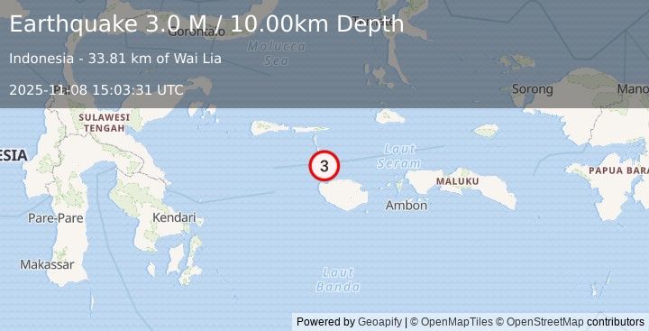 Earthquake Ceram Sea (3.0 M) (2025-11-08 15:03:31 UTC)