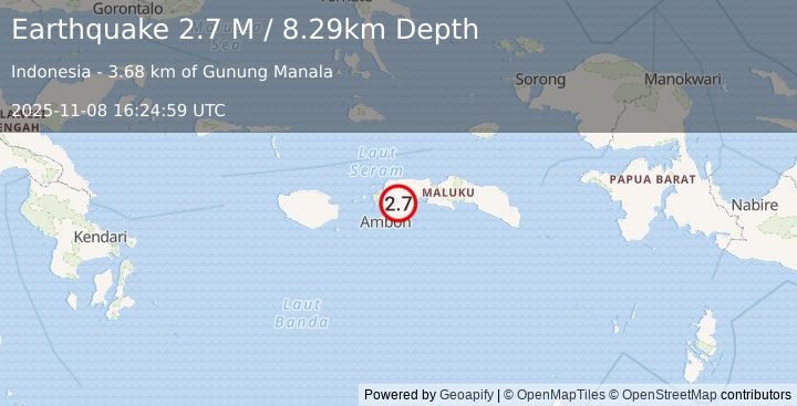 Earthquake Minahassa Peninsula, Sulawesi (2.2 M) (2025-11-08 16:25:18 UTC)