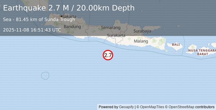 Earthquake South of Java, Indonesia (2.9 M) (2025-11-08 16:51:42 UTC)