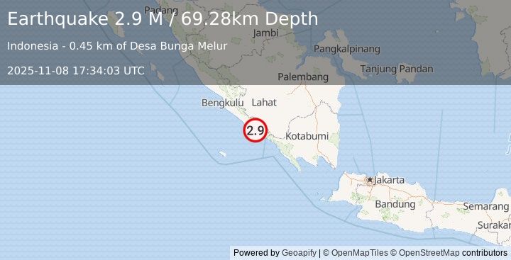 Earthquake Southern Sumatra, Indonesia (2.9 M) (2025-11-08 17:34:03 UTC)