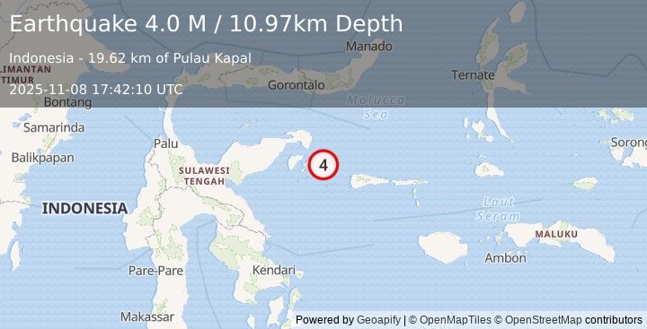 Earthquake Sulawesi, Indonesia (4.0 M) (2025-11-08 17:42:10 UTC)