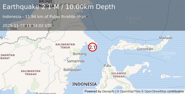 Earthquake Borneo (2.1 M) (2025-11-08 18:33:02 UTC)