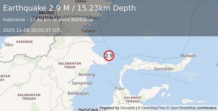 Earthquake Celebes Sea (2.9 M) (2025-11-08 20:01:07 UTC)
