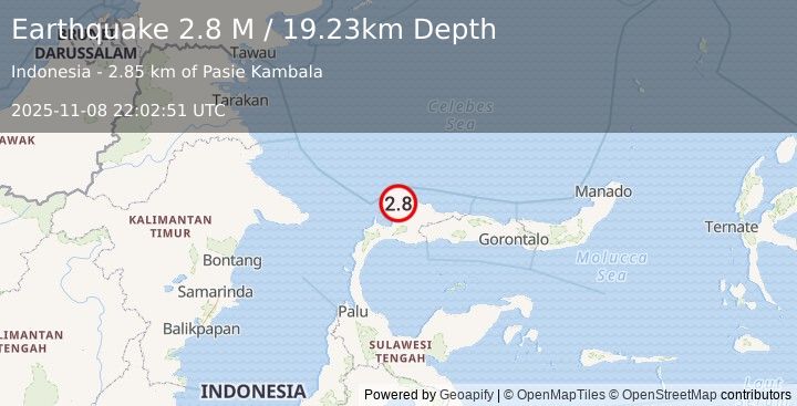 Earthquake Minahassa Peninsula, Sulawesi (2.8 M) (2025-11-08 22:02:51 UTC)